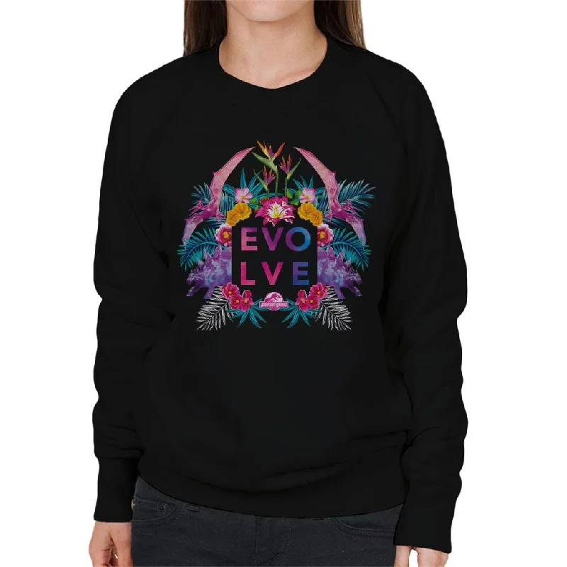 Jurassic Park Evolve Floral Aesthetic Women's Sweatshirt Hoodie with Set-In Sleeves Structured Classic