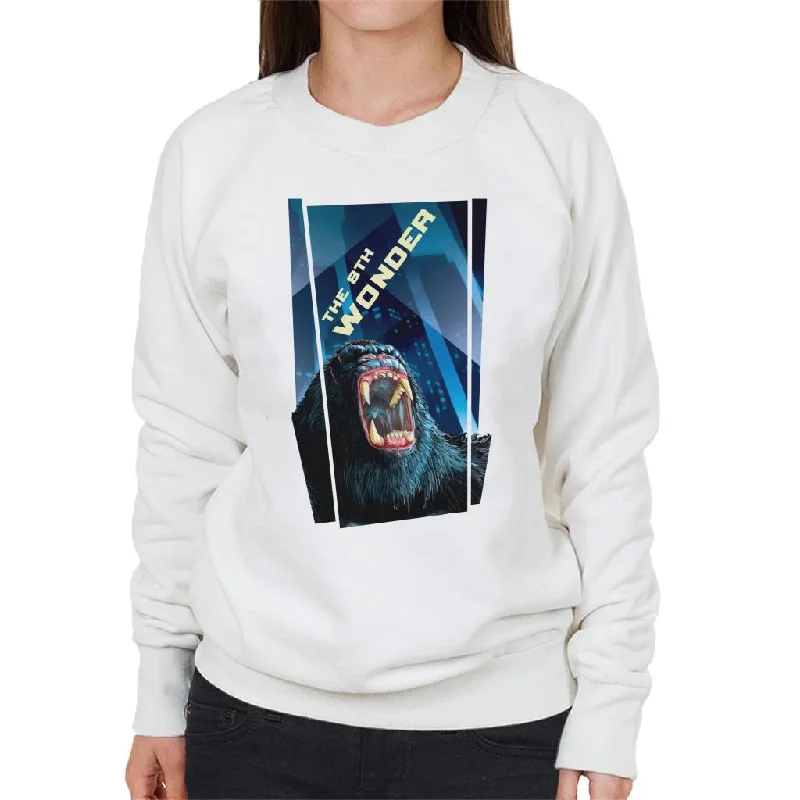 King Kong The 8th Wonder Roaring Rage In The City Women's Sweatshirt Hoodie with Exposed Zipper Edgy Industrial