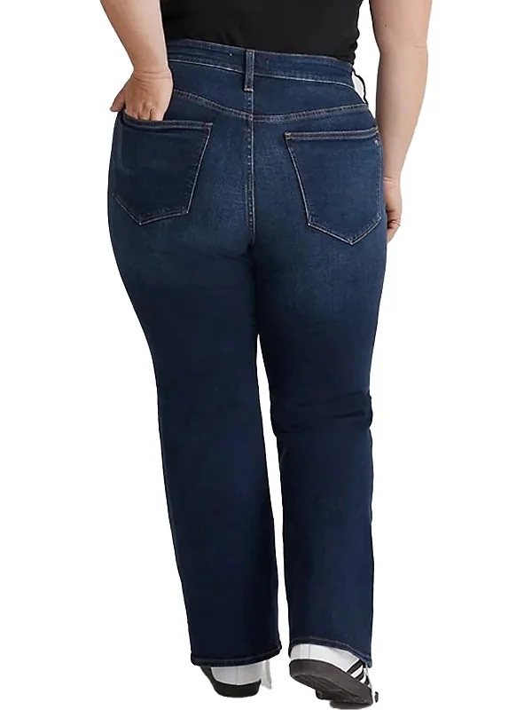 Plus Womens Skinny Dark Wash Flare Jeans Classic Button Fly Jeans