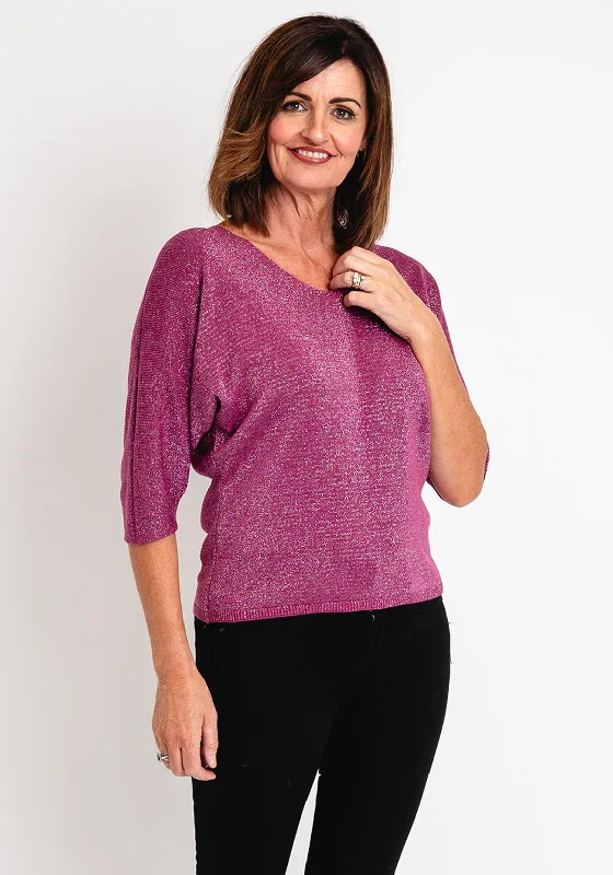 Serafina Collection One Size Fine Knit Sweater, Pink Terry Blend Velvet Blend Canvas Blend