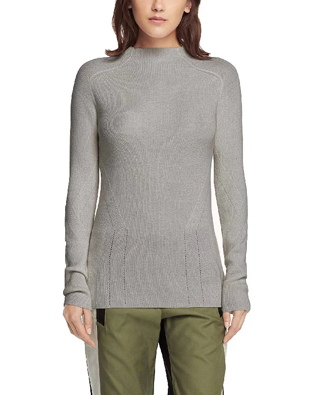 Natasha Turtleneck Fine Knit Cashmere Sweater in Pale Heather Glossy Satin Silk