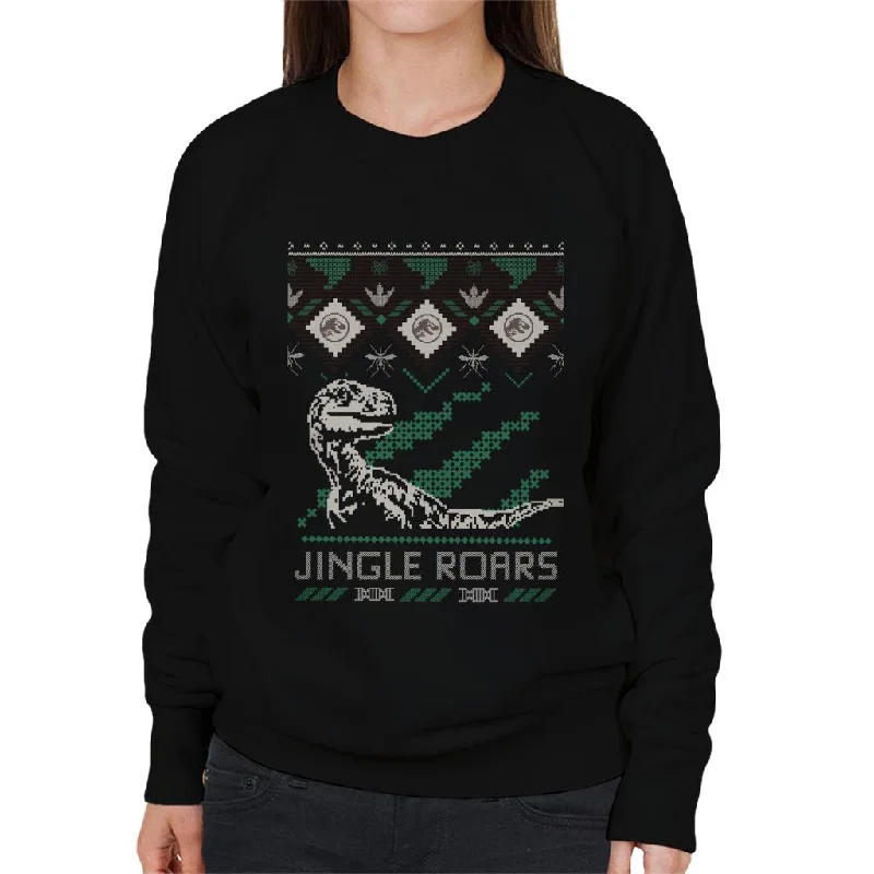 Jurassic Park Christmas Velociraptor Jingle Roars Women's Sweatshirt Hoodie with Exposed Zipper Edgy Industrial