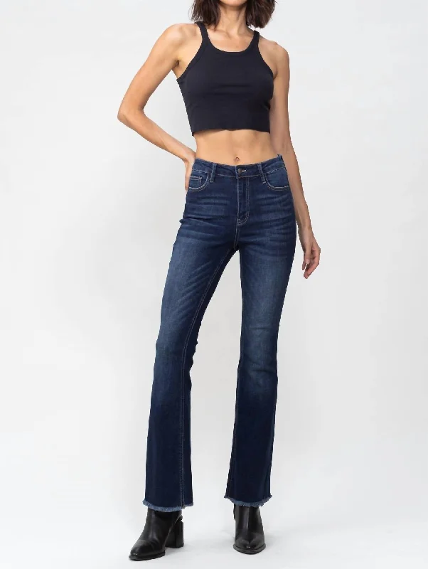 High Rise Flare Jeans In Dark Wash Fashionable Button-Front Jeans