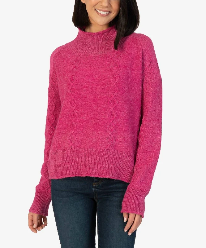 Leona Turtleneck Sweater In Deep Pink Cotton Fabric Linen Fabric Terry Fabric