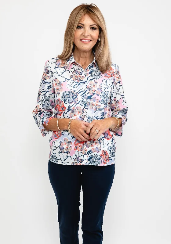 ERFO Floral Print Blouse, White Multi Classic White Blouse