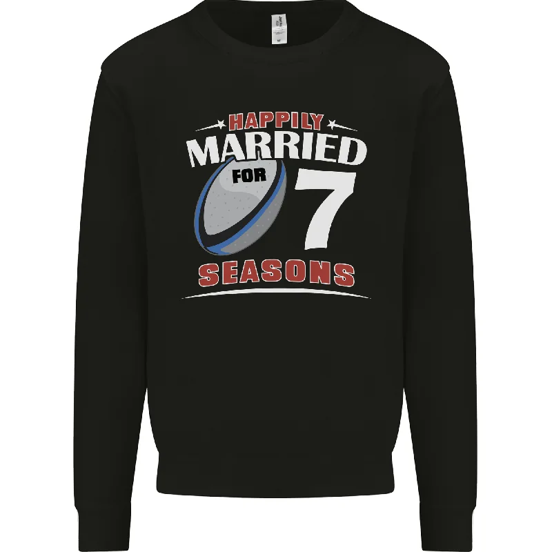 7 Year Wedding Anniversary 7th Rugby Mens Sweatshirt Jumper Hoodie with Distressed Vintage Worn