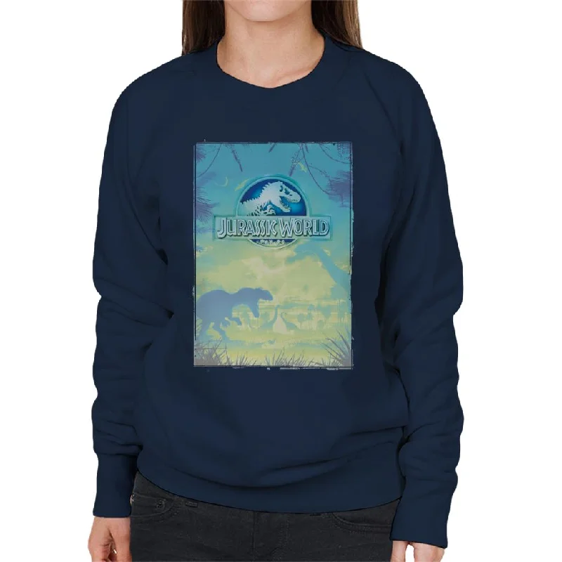 Jurassic Park Welcome To Jurassic World Blue Sky Dinosaur Silhouettes Women's Sweatshirt Hoodie with Hem Drawcord Adjustable Customizable