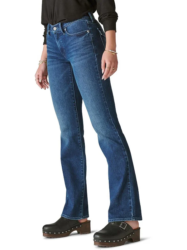 Womens Mid-Rise Dark Wash Bootcut Jeans Fashionable Relaxed Fit Denim