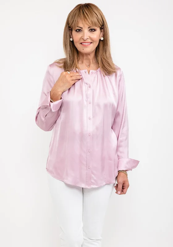 Gerry Weber Satin Pleat Neck Blouse, Pink Gathered Detail Blouse