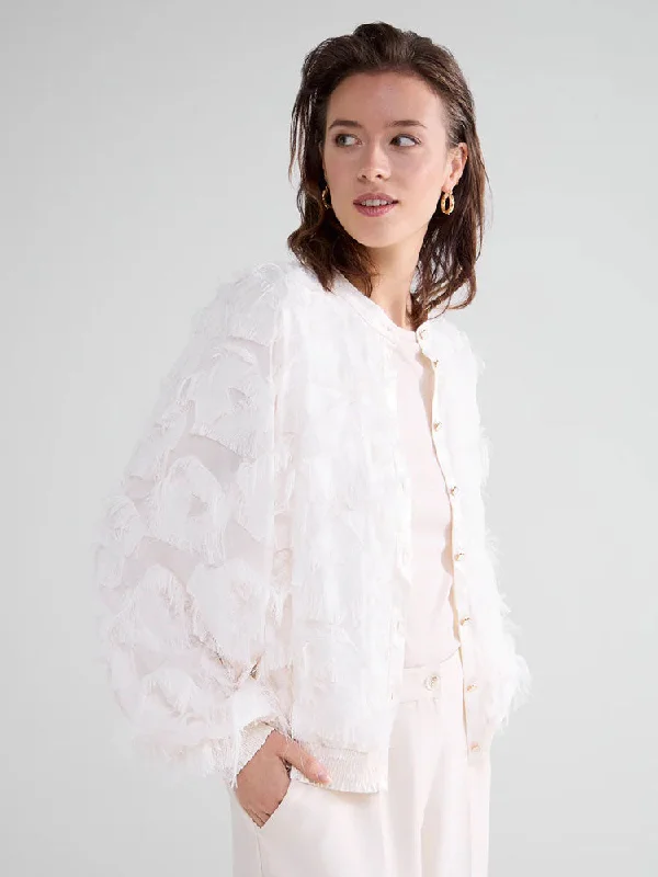 Summum Fluffy Fringe Blouse Ivory Lightweight Chiffon Blouse