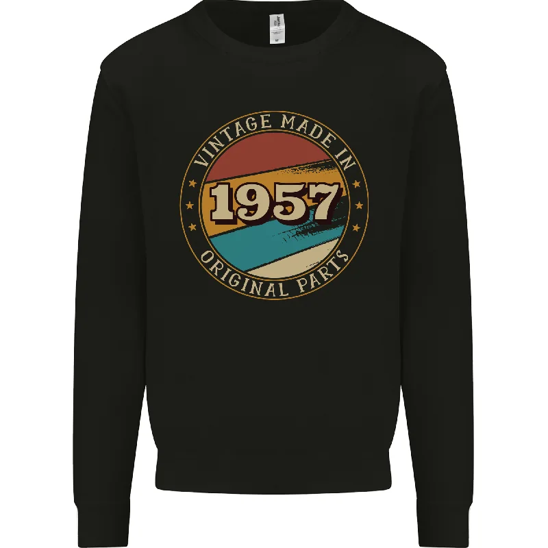 67th Birthday  Vintage Made In 1957 Mens Sweatshirt Jumper Hoodie with Hem Drawcord Adjustable Customizable