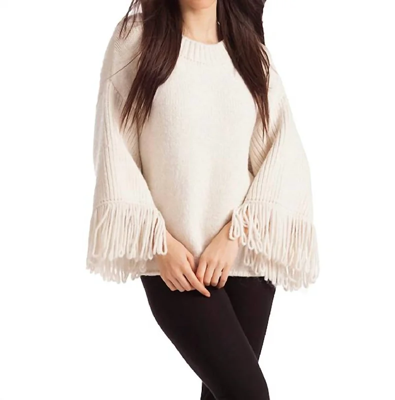 Amia Ribbed V-Neck Sweater In Ivory Terry Blend Velvet Blend Canvas Blend