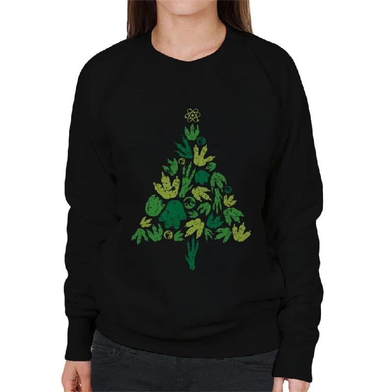 Jurassic Park Christmas Tree Dinosaur Footprints Women's Sweatshirt Hoodie with Batwing Sleeves Loose Dramatic