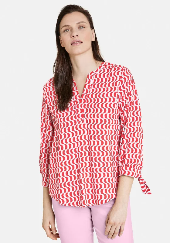 Gerry Weber Geo Print V Neck Blouse, Red Multi Sheer Mesh Blouse