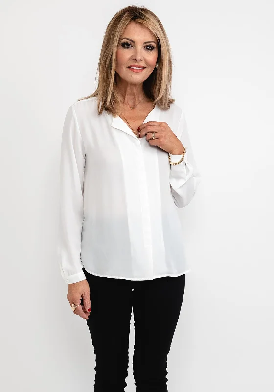 B.Young Open Collar Blouse, White Flowy Bohemian Blouse