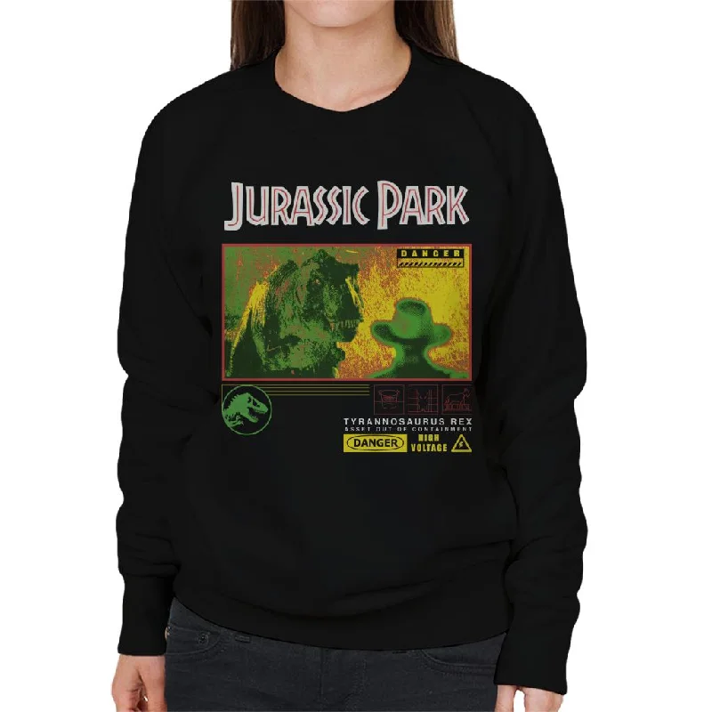 Jurassic Park T Rex Danger High Voltage Women's Sweatshirt Hoodie with Hem Fringe Bohemian Relaxed