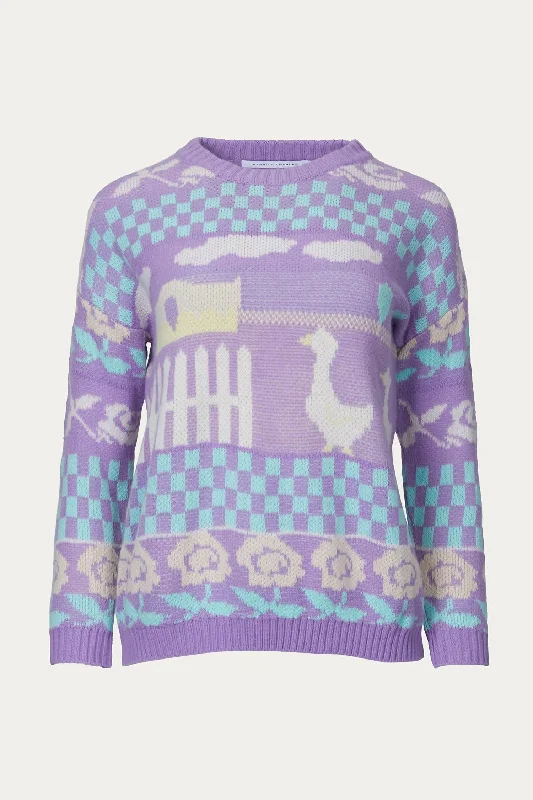 Tallahassee Sweater In Violet Zippered Buttoned Snapped