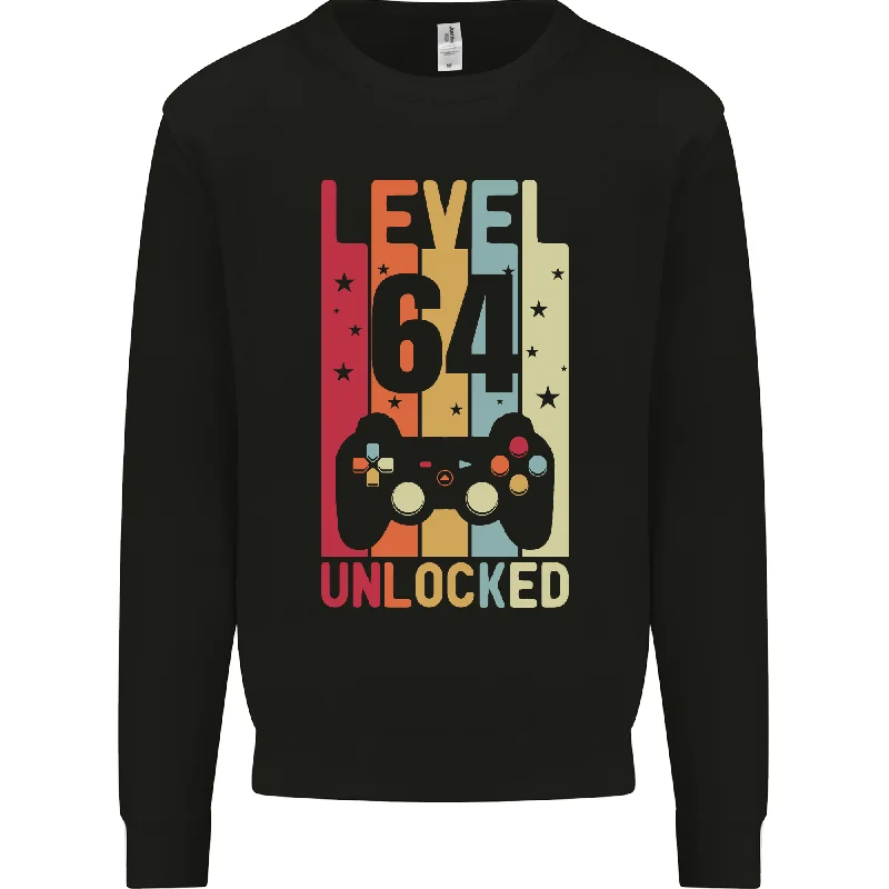 64th Birthday Level Up Gaming Mens Sweatshirt Jumper - 64 Years Old Player Hoodie with Relaxed Fit Easy Casual