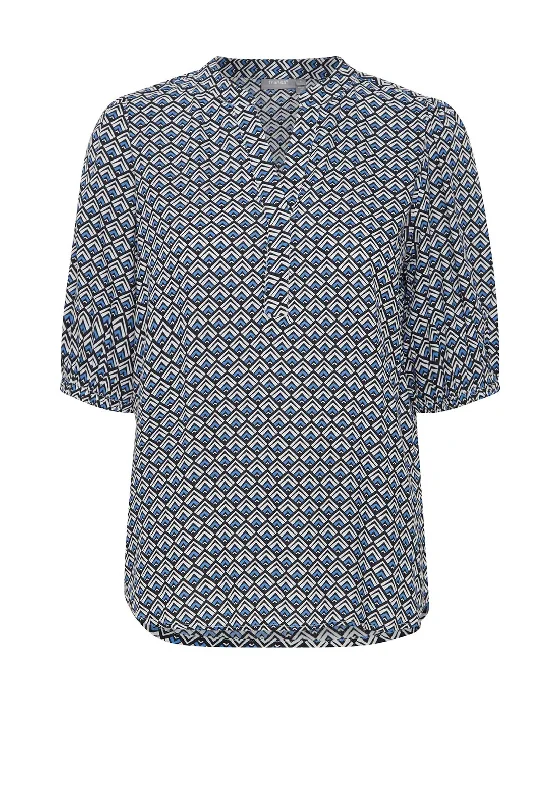 Fransa Notch Neck Geo Print Blouse, Navy Multi Elegant Office Blouse