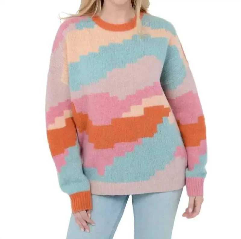 Ersa Sweater In Multi Blue Pink Thin Thick Dense