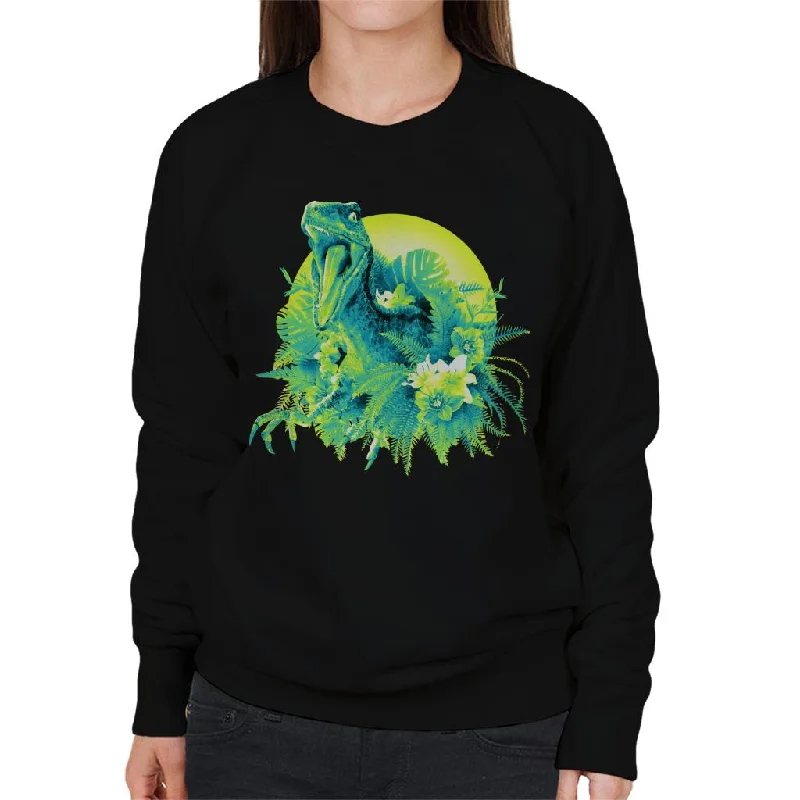 Jurassic Park Velociraptor Jungle Sun Women's Sweatshirt Hoodie with V-Neck Classic Versatile