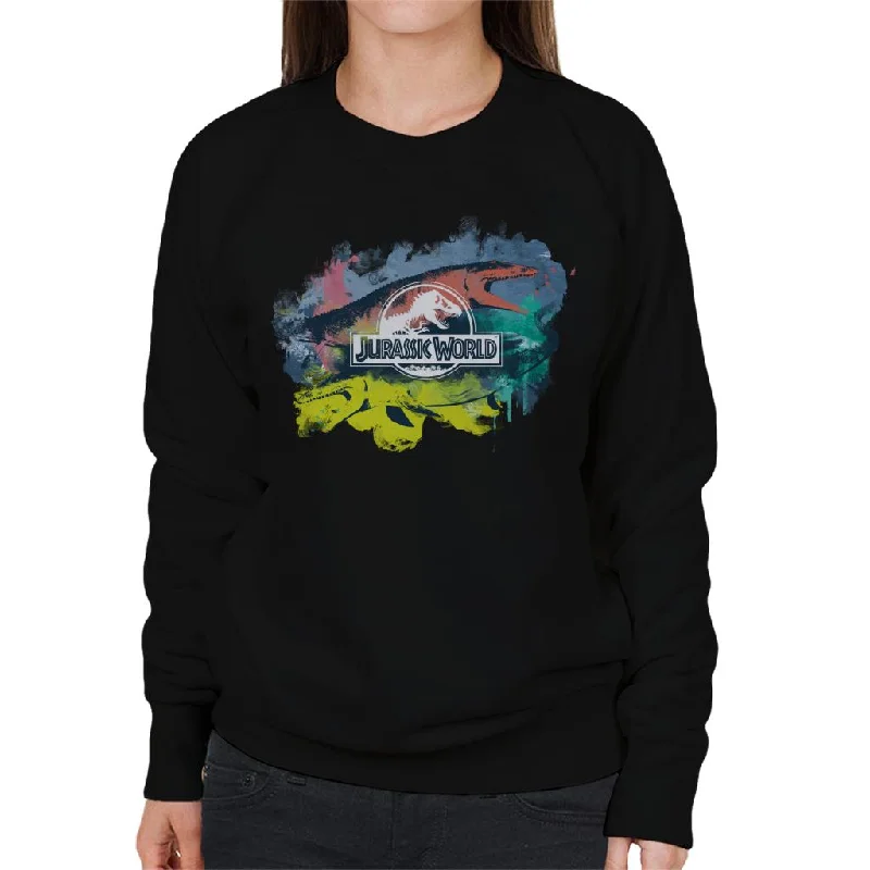 Jurassic Park Mosasaurus Brush Stroke Montage Women's Sweatshirt Hoodie with Metallic Shiny Futuristic