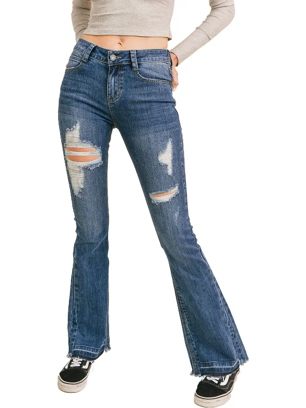 Womens Denim Distressed Flare Jeans Stylish Plus Size Denim Jeans