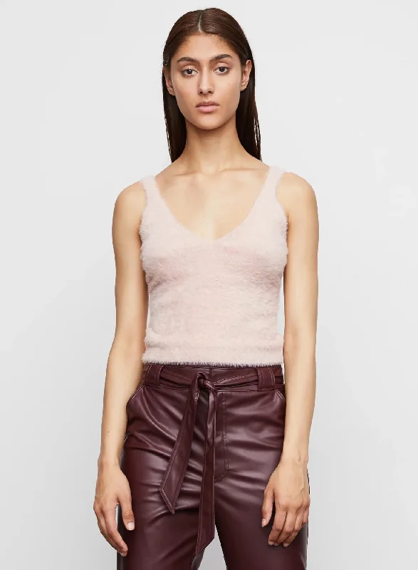 Nelly Cropped V Neck Sweater Tank in Blush Zippered Buttoned Snapped