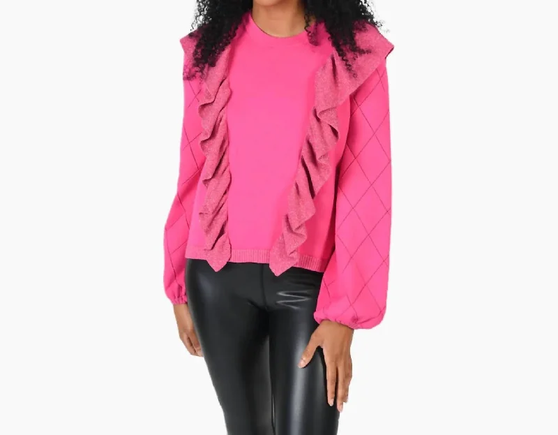 Lillian Sweater In Fuchsia Satin Blend Silk Blend Wool Blend