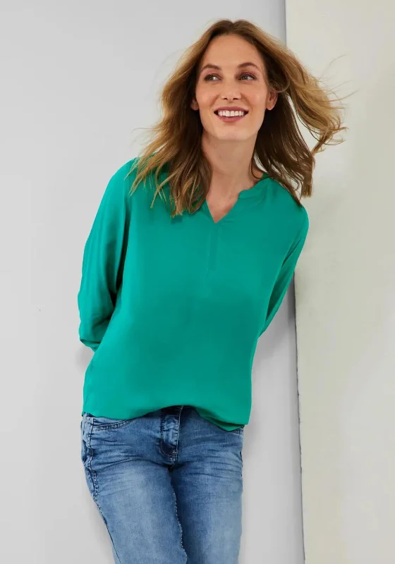 Cecil Notch Neck Blouse, Emerald Green Casual Button Blouse