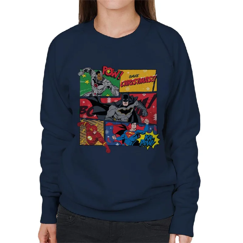 Justice League Christmas Comic Save Christmas Women's Sweatshirt Hoodie with Slim Fit Tailored Modern