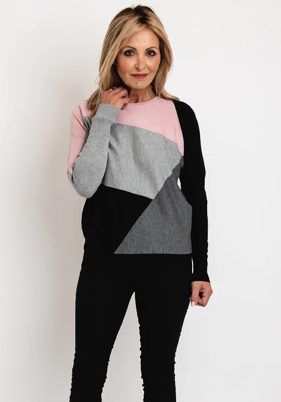 Micha Block Pattern Knit Sweater, Pink Multi Spandex Rayon Corduroy