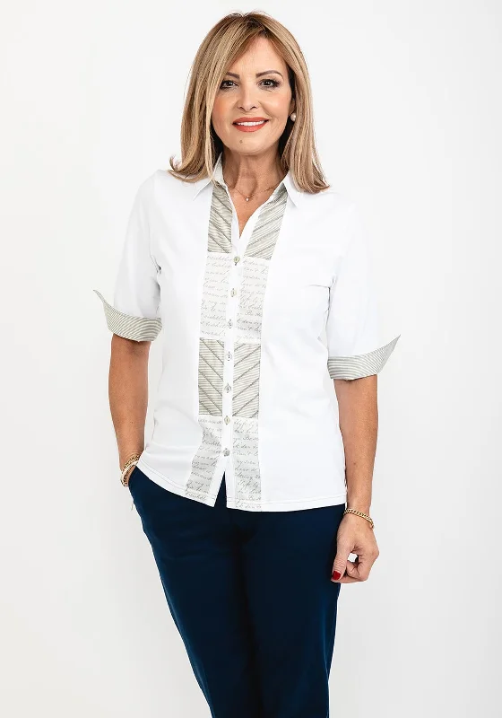 Just White Short Sleeve Blouse, White & Khaki Chic Off-Shoulder Blouse