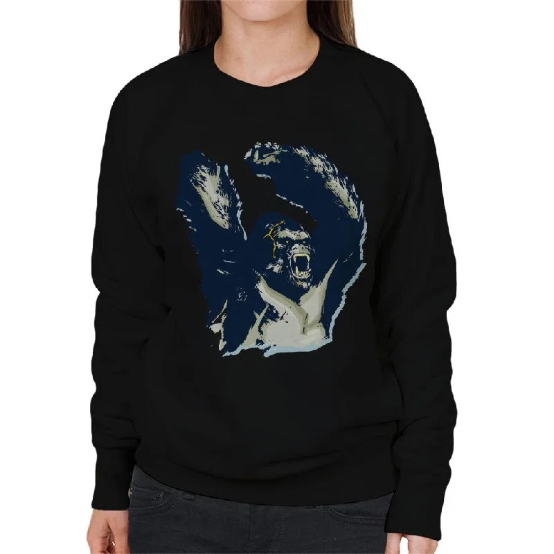 King Kong Arms Up Rage Women's Sweatshirt Hoodie with Frayed Bohemian Relaxed