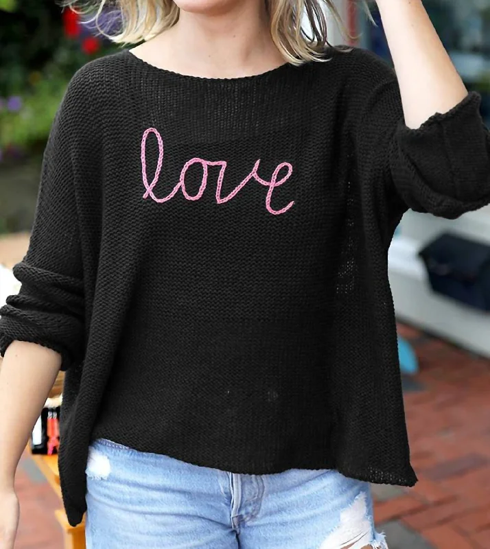 Key West Love Crew Sweater In Black/cherry Pastille Herringbone Houndstooth Plaid