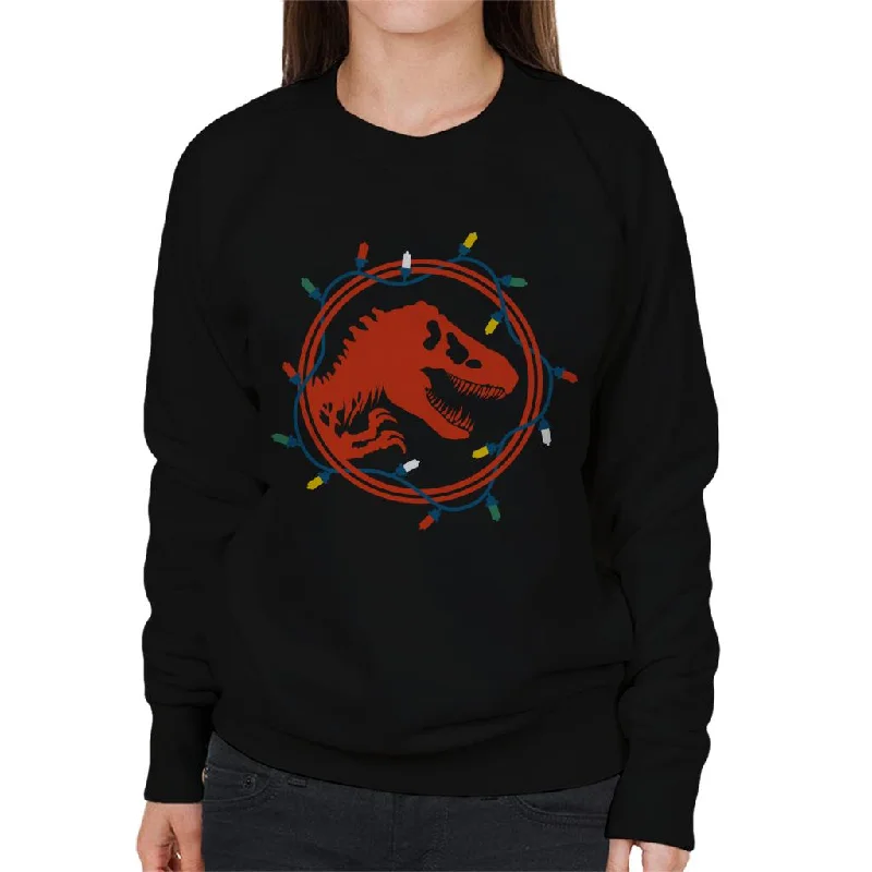 Jurassic Park Christmas Logo Festive Lights Women's Sweatshirt Hoodie with Ribbed Neckline Snug Warm