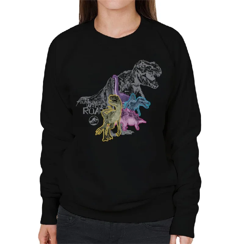 Jurassic Park Tyrannosaurus Wrecks Women's Sweatshirt Hoodie with Frayed Bohemian Relaxed