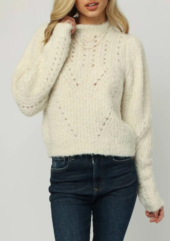 Madison Crewneck Sweater In Cream Wool Fabric Cashmere Fabric Tweed Fabric