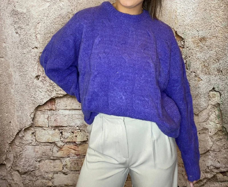 Cable Knit Sweater in Purple Anti-Pilling Anti-Shrink Durable