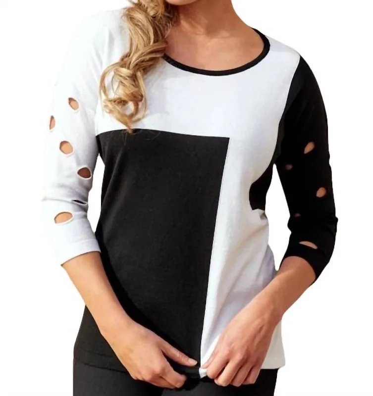 Color Block Crew Sweater In Black/white Tailored Straight A-Line