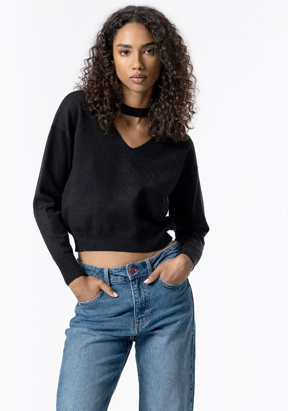 Tiffosi Cut Out Knit Sweater, Black Thin Thick Dense