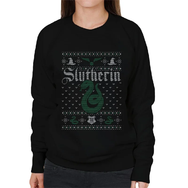 Harry Potter Christmas Slytherin Serpent Women's Sweatshirt Hoodie with Ribbed Cuffs Snug Fit Comfort