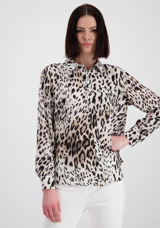 Monari Leopard Print Blouse, Beige Backless Summer Blouse