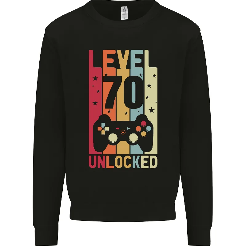 70th Birthday 70-Year-Old "Level Up" Gaming Men's Sweatshirt Jumper Hoodie Crop Top Short Trendy