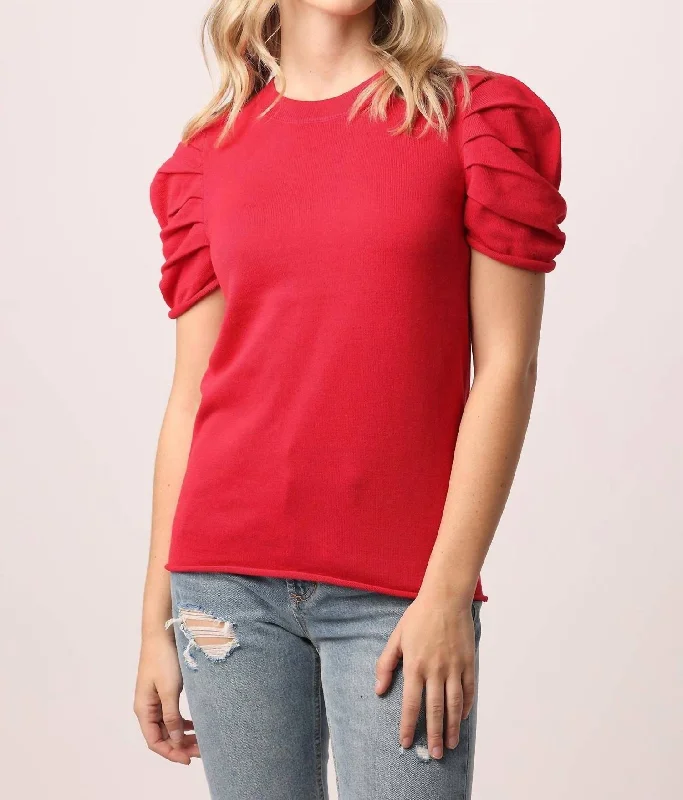 Nahla Short Sleeve Sweater in Lava Red High Neck Crew Neck V-Neck