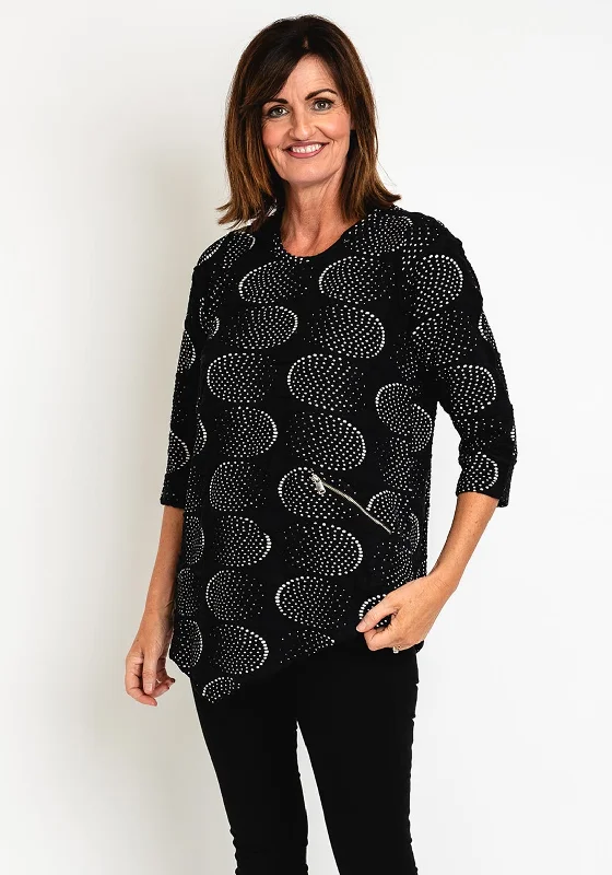 Pont Neuf Rosalina Abstract Print Sweater, Black Polka Dot Checkered Tartan