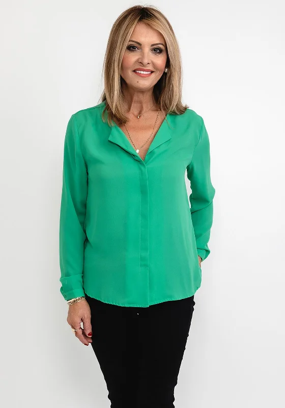 B.Young Open Collar Blouse, Green Embellished Collar Blouse