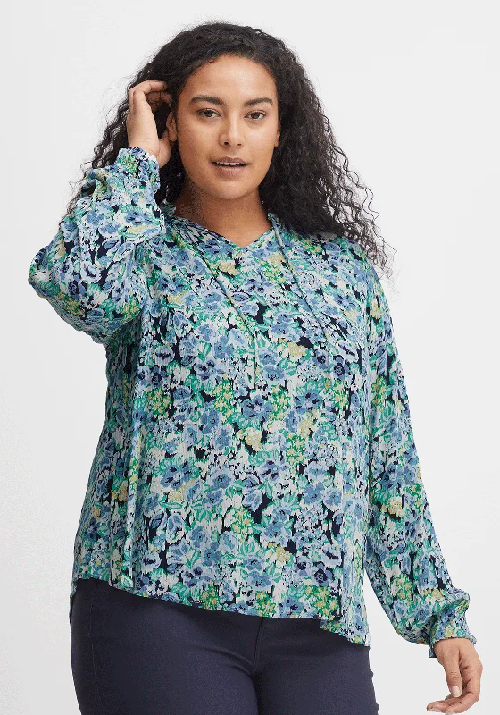 Fransa Floral Nynne Blouse, Blue Lightweight Tunic Blouse