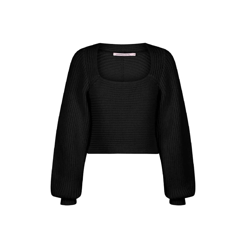 Women's Bruna Ribbed Sweater In Black Houndstooth Herringbone Solid