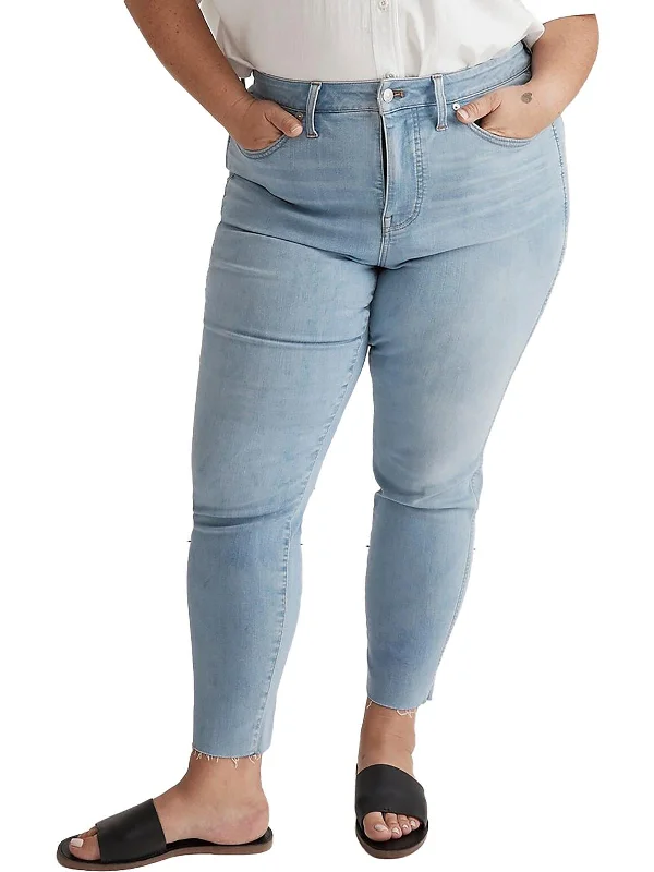 Plus Womens High-Rise Cropped Skinny Jeans Chic Rip-Detail High-Waist Jeans